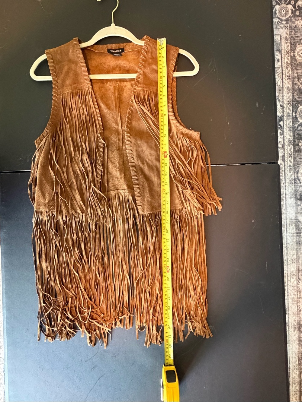 Tom & Eva Brown 100% Genuine Suede Leather Fringe Vest - Picture 7 of 7
